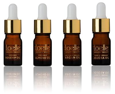 Loelle - Coffret de 4 Huiles Corporelles - Ensemble de Cosmétiques Naturels avec Huile d'Amande, Huile de Rose Musquée, Huile d'Argan et de Jojoba - Cadeaux pour le Corps des Femmes (4 x 5ml) Or