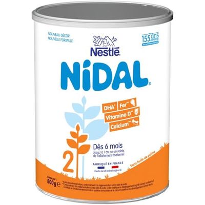 Nestlé Nidal 2 Lait bébé 2ème âge en poudre de 6 à 12 mois - Boîte de 800g