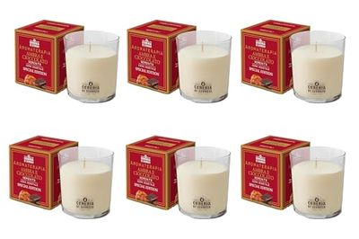 Lot de 6 bougies parfumées en cire végétale – Fabriqué en Italie – Aromathérapie – Ambre et chocolat – Sérénité – Durée 44 heures – Cereria Di Giorgio