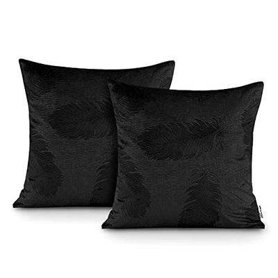 AmeliaHome 2 Fundas de Almohada de 45 x 45 cm, con Cremallera, diseño de Plumas de Pavo Real, Color Negro