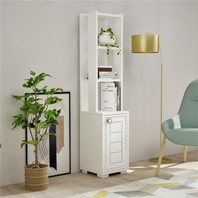 Elegancka biała półka na książki, wysokość 134,6 cm, szerokość 29,6 cm, głębokość 21,6 cm, 100% pokryta melaminą, grubość 18 mm, idealna do nowoczesnej dekoracji domu