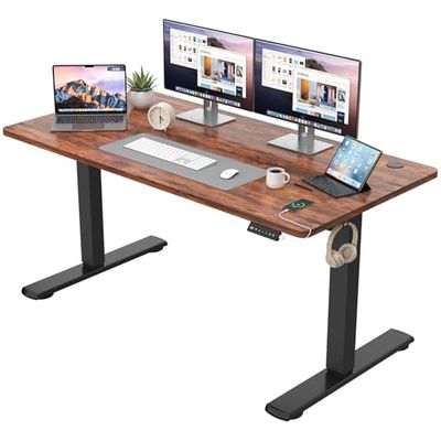 JUMMICO Bureau réglable en Hauteur - Plateau de Table Complet - Réglable en Hauteur - avec Fonction mémoire - 140 x 60 cm - Marron