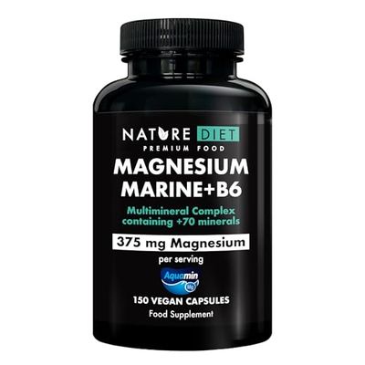 Nature Diet Magnesium Marine + B6 - Magnesium Supplements - 375mg Magnesium per Serving - 150 Vegan Tablets