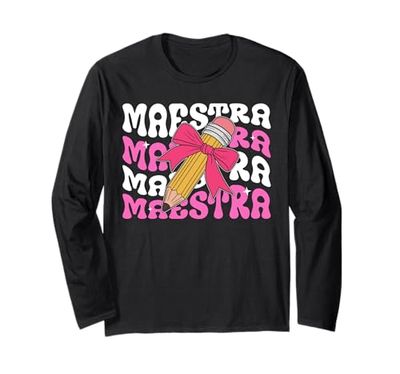 Groovy Maestra Back to School Spanish Teacher Women Long Sleeve T-Shirt