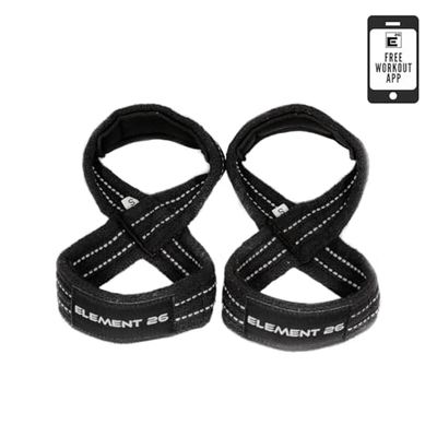Element 26 Gewatteerde figuur 8 hefbanden - gewichtheffen bandjes - figuur 8 bandjes - polsbandjes voor mannen, vrouwen, crossfit, gewichtheffen, deadlifts - deadlifting bandjes (klein, zwart)