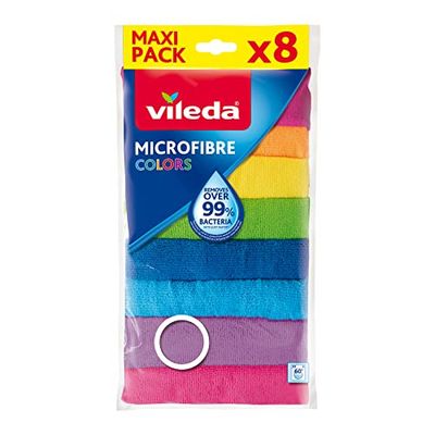 Vileda Microfibre Colors, Panni in Microfibra, Lavabili in Lavatrice, Riutilizzabili, Multicolore, 30x30 cm, 8 Pezzi