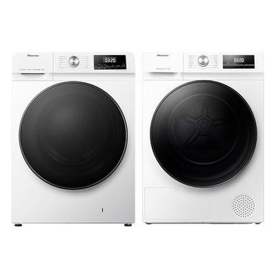 Bundle of Hisense WFQA1214EVJM Freestanding 12 KG Front Load Washing Machine + Hisense 3 Series DHQA902U 60cm Freestanding 9 KG Heatpump Front Load Tumble Dryer