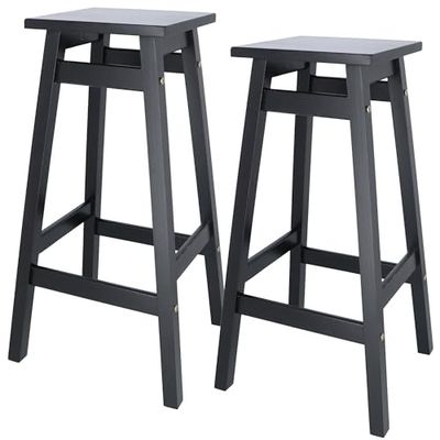 Well Home Juego de 2 Taburetes 'Laira' en madera de pino color negro H.70cm