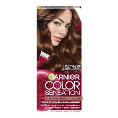 Garnier Color Sensation Coloration - Châtain Clair Cannelle 5.35 - Coloration Crème Permanente - Tous Types de Cheveux - Couleur jusqu'à 10 Semaines & Couvre les Cheveux Blancs 100%