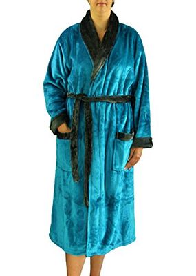 Gözze - Accappatoio Unisex con Con Collo a Scialle, Sensazione di Seta, 100% Microfibra, 330 g/m², Taglia, 100% Microfibra, S - Blu petrolio