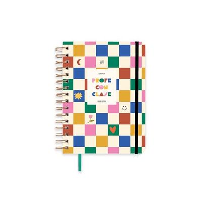 UO Agenda scolastica Profe Giorno Pagina: inizia a settembre 2025 e termina nell'agosto 2026, copertina rigida, con 127 adesivi, elastico e nastro di registrazione, multicolore