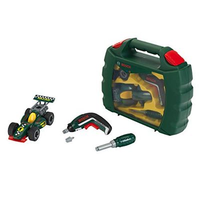 Theo Klein 8395 Conjunto de mala de ferramentas Grand Prix com chave de fenda elétrica Ixolina, carro de corrida aparafusável, medidas 32 cm x 26 cm x 9 cm, brinquedo para crianças a partir dos 3 anos