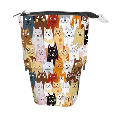Online Premium pennenetui voor jongens en meisjes, etui met praktische ritssluiting, 1 vak, ideaal voor school, universiteit en kantoor, Katten, Größe X, kattenthema (cat-thema), 2-in-1, praktisch en