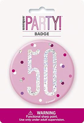 Unique Party 83534 Roze Nummer 50" Verjaardag Badge Zilver | 1 St., Leeftijd