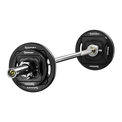 GIPARA FITNESS Iron Pump-set 9 delar | 1 rak långstång 12 kg, 6 x 2-grepps hantelskivor med gummihölje 2 x 1,25 kg, 2 x 2,5 kg, 2 x 5 kg, 2 x fjäderlås.