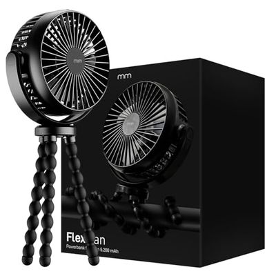 MikaMax Flex Fan Draagbare mini-ventilator met geïntegreerde powerbank, ventilator in octopusvorm, zwart