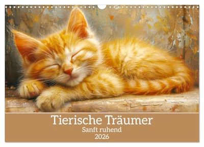 Tierische Träumer - Sanft ruhend (Wandkalender 2026 DIN A3 quer), CALVENDO Monatskalender: Allerlei Tiere in der Traumwelt