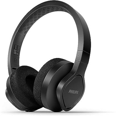 Philips Audio A4216BK/00 Casque Sport Bluetooth sans Fil (35 Heures d'Auxtonomie, Protection Ip55, Coques Aérées, Coussinets Lavables) Noir