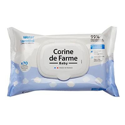Corine de Farme - Lingettes Bébé Nettoyantes - Change Water Essential x70 - Produit de Toilette d'Origine Végétale - 99% d'Eau Purifiée - Capot Refermable