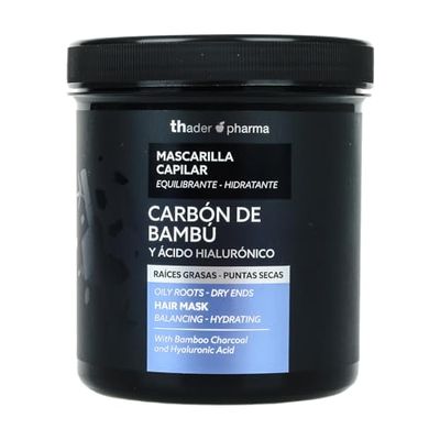 Thader Pharma Masque équilibrant au Charbon de Bambou et Acide Hyaluronique, idéal pour les racines grasses et les pointes sèches, 700 ml
