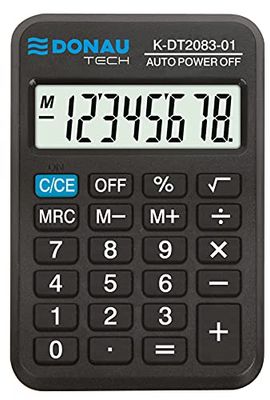 Calculatrice de Poche DONAU Tech/K-DT2083-01 Fonction Racine à 8 Chiffres/ 89x56x11mm/ Couleur : Noir/Calculatrice avec Affichage à 8 Chiffres/Fonctionnement sur Piles/Design Compact