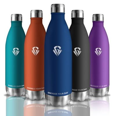 Grsta Borraccia Termica, Borraccia 1 litro Senza BPA, Borraccia Palestra Senza Perdite, Borraccia Ciclismo per Bevande Fredde o Calde, Borraccia Metallo per Sport, Fitness, Trekking, Yoga, Blu Scuro