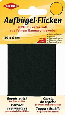 Kleiber - Nastro per riparazioni termoadesivo in Cotone Extra Morbido e Sottile 30 x 6 cm, Nero