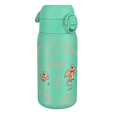ION8 Gourde Enfant, Inox Léger, 400ml, Non Isolé, Anti-Fuite, Facile à Ouvrir, Verrouillage Sécurisé, Lavable au Lave-Vaisselle, Poignée de Transport, Acier Inoxydable, Oeuf À Dragon