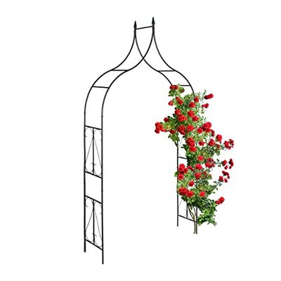 Relaxdays rozenboog metaal, grote tuinboog, HxBxD: 270 x 145 x 37 cm, stevige plantenboog voor klimplanten, zwart