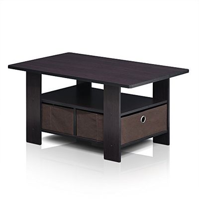 Furinno Andrey salontafel met 2 laden, hout, donker walnoot, 48 x 80 x 39,62 cm