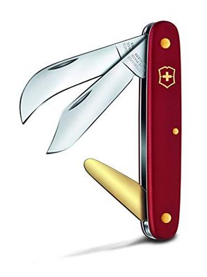 Victorinox Okulier-und Hakenmesser (3 Funktionen, Klinge spitz und gebogen, Messing-Rindenlöser) rot