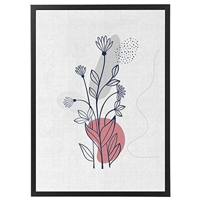 Arterby's® - Premium Poster Quadro Cornice Tela Canvas Dipinto Mood - Illustrazione Fiori e Foglie Minimal Line Art - Made in Italy - HD Tela con Cornice Semplice Nera 50x70 cm A008 D009