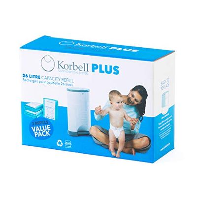 Korbell - Recarga de fraldas - MAXI - 26 L - X3 - Biodegradável - Antiodor - Capacidade de 330 camadas por recarga