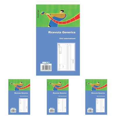 EDIPRO - E5564CT - Blocco ricevuta generica 33x3 autoricalcante f.to 9,9x17 (Confezione da 4)