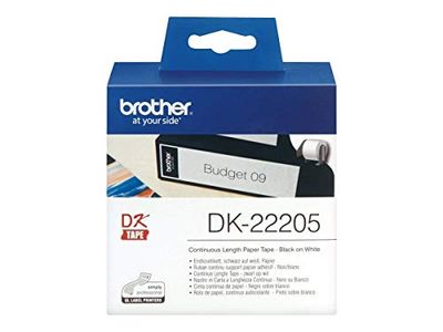 Brother DK-22205, Rotolo di Etichette di Carta a Lunghezza Continua, Nero su bianco, 62 mm di Larghezza