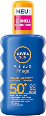 NIVEA SUN Protection & Care solspray SPF 50+, vattentät solskyddsspray med vitamin C & hyaluron, snabbabsorberande solskydd för 48h fukt (200 ml)