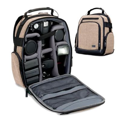 USA Gear Zaino Fotografico Borsa Fotografica con Divisori Accessori Personalizzabili, Conservazione per Obiettivo e Altri Accessory, Supporto Posteriore Confortevole, Custodia per Reflex - Marrone