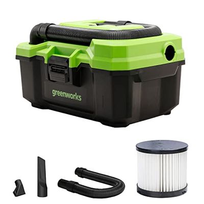 Greenworks Tools draagbare accu stofzuiger G24WDV (Li-Ion 24V 2 snelheidsniveau's 2-filtersysteem voor nat en droog gebruik 11 Liter inhoud 62 CFM 7,5 kPa zonder accu en lader),groen,grijs,zwart