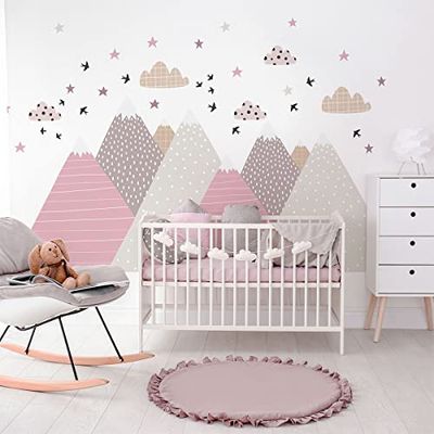 Stickers muraux Enfants - Décoration Chambre bébé - Autocollant Sticker Mural géant Enfant Montagnes scandinaves JENIKA - 50x75cm