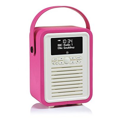 Radio Digital VQ Retro Mini Dab & Dab+ con FM, Bluetooth y Reloj Despertador – Rosado
