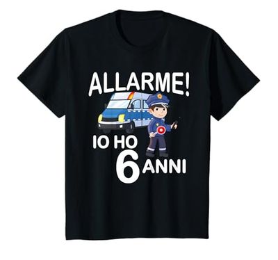 Bambino Polizia Con Auto Della Polizia Bambino Allarme Io Ho 6 Anni Maglietta