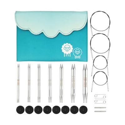 KnitPro Interchangeable Circular Knitting Needle Tips Deluxe Set - Nova Cubics (4.00-8.00mm), Silver