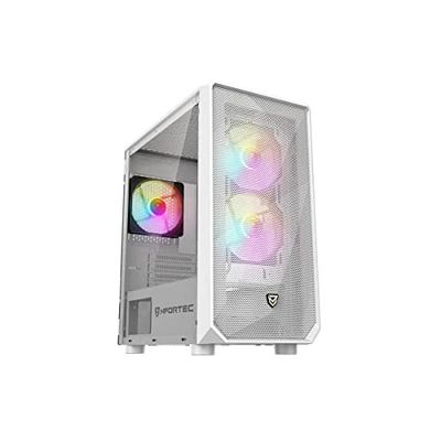 Nfortec - DYS Case PC Gaming Mini Towe (MATX), 3x ventole ARGB da 120 mm, parte anteriore in rete, lato in cristallo templato, bianco