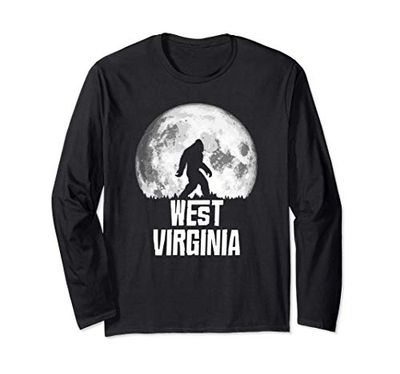 West Virginia Bigfoot Vintage Full Moon Retro Squatch Maglia a Manica