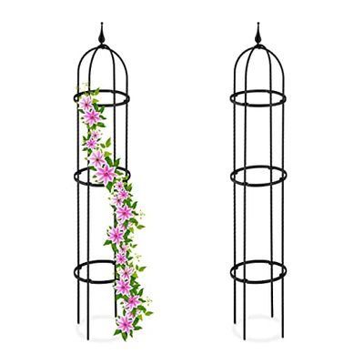 Relaxdays Set da 2 Obelischi per Rampicanti, Graticolato per Piante, Rose, Edere, Accessori da Giardino, Metallo, Nero, Acciaio, 25x130 cm