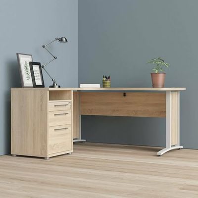 Dmora - Bureau Aimee, Pupitre Polyvalent, Table de Bureau pour PC, Plan de Travail, 159x151 h75 cm, Chêne et Blanc