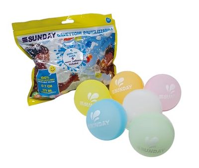 ODS - Sunday Infinite Splash - Gavetones Reutilizables, Juego de 6 Unidades, diámetro 7 cm, Capacidad 179 ml, Juegos de Agua para niños y Adultos, en Bolsa con Soporte