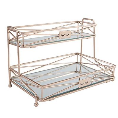 Home Details Vanity Tower a Specchio a 2 Ripiani, Perfetta per profumi, Gioielli, Trucchi, Organizer per Cosmetici, Decorazione Elegante in Oro Rosa