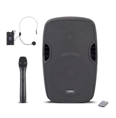 KAM RZ12AAP V3 800W 12" Portable Bluetooth® PA Speaker – Complete PA System with Dual Wireless Microphones, USB/SD Media Player, and Rechargeable Battery