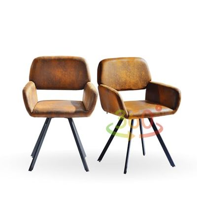 FurnitureR Matrumssnurrstolar, set om 2, stoppstol, snurrstol, köksstol, bekväm stol med armstöd, ryggstöd, armstödsstol för matsal, vardagsrum, mocka brun